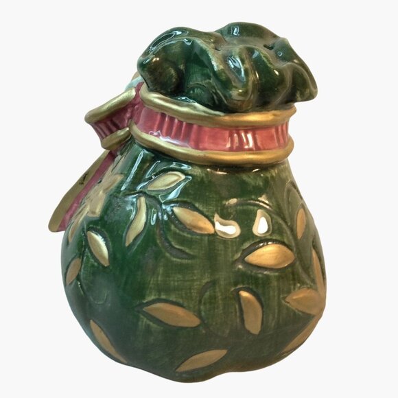 Fitz Floyd Jolly Ole Saint Nick Salt Shaker Green Ceramic Gift Bag - Picture 3 of 9